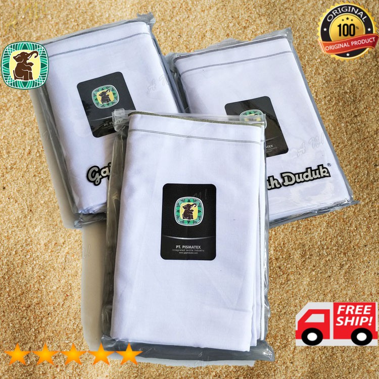 Original G24-14 Gajah Duduk Dewasa Putih Polos Kain Sarung Tenun