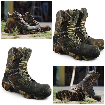 Sepatu safety Boots Pria sepatu PDL CAMO Loreng 8 inch Sepatu Pria Ujung Besi Sepatu Boots Bikers