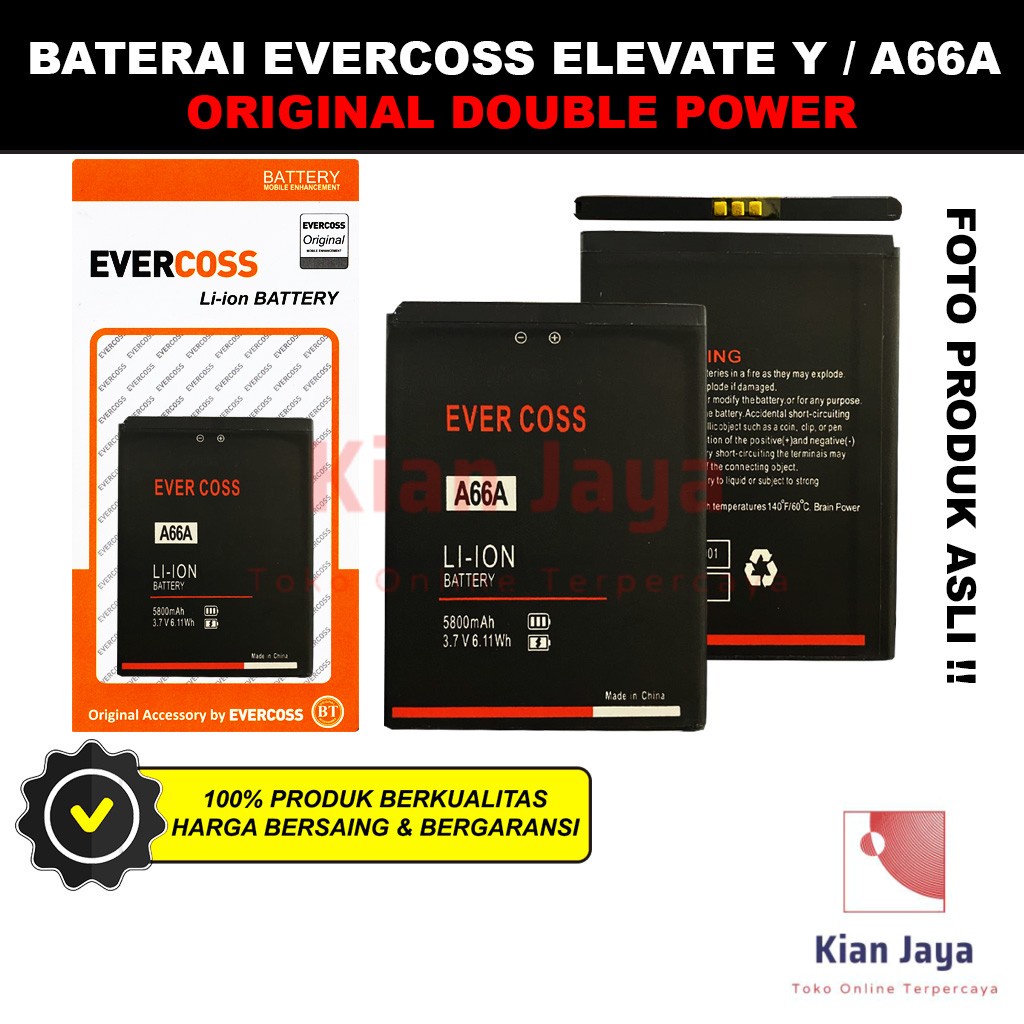 Baterai Evercoss Elevate Y A66A Original Double Power Batrai Batre Battery Hp Ori