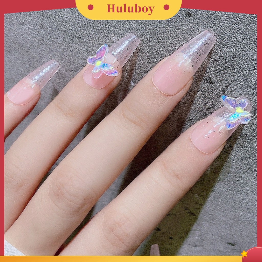 Huluboy Huluboy♡ 8pcs Ornamen Kupu-Kupu Berlian Imitasi Double Layer Untuk Nail Art Wanita