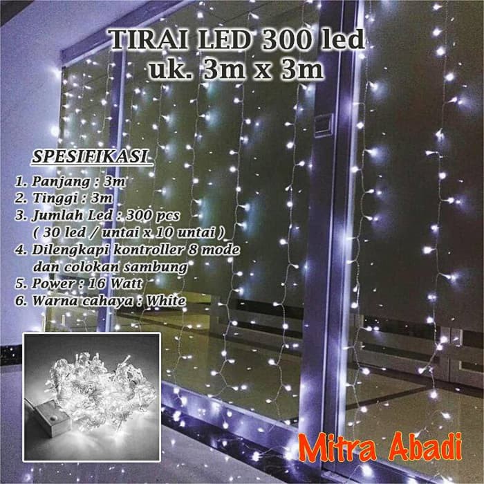 Lampu Natal Tirai LED 300 LED Ukuran 3 m x 3 m