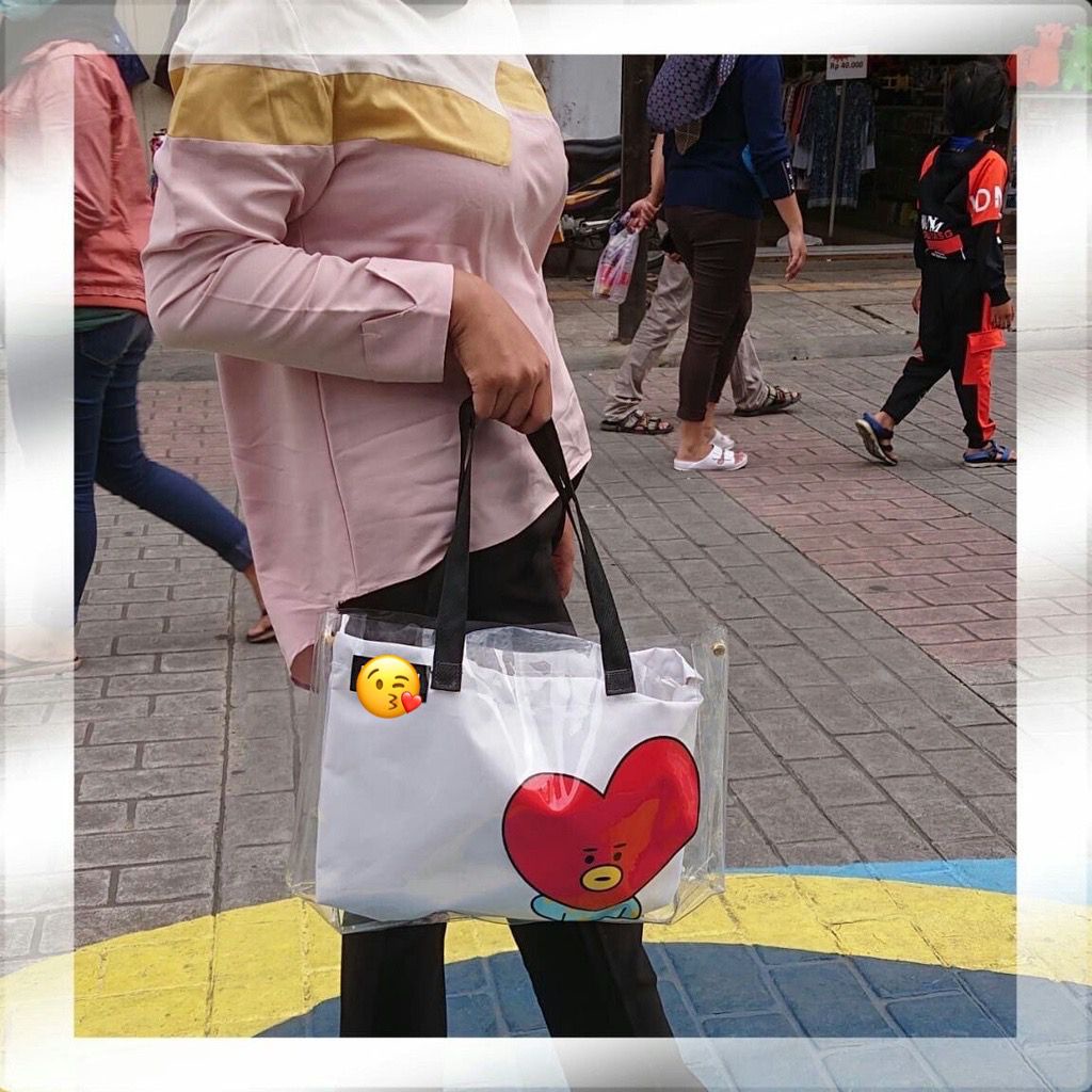 ❤❤ New Tote Bag Wanita Motif Korea Karakter Kartun Animasi / Tas Mika Motif Karakter Kartun Animasi Mika Transparan Totebag Korea ❤❤