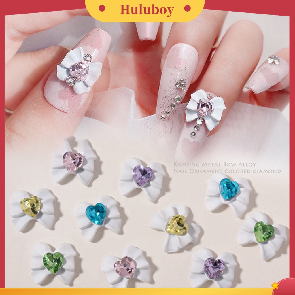 Huluboy Huluboy♡ 2pcs Charms Berlian Imitasi Bentuk Hati Pita Untuk Aksesoris Nail Art