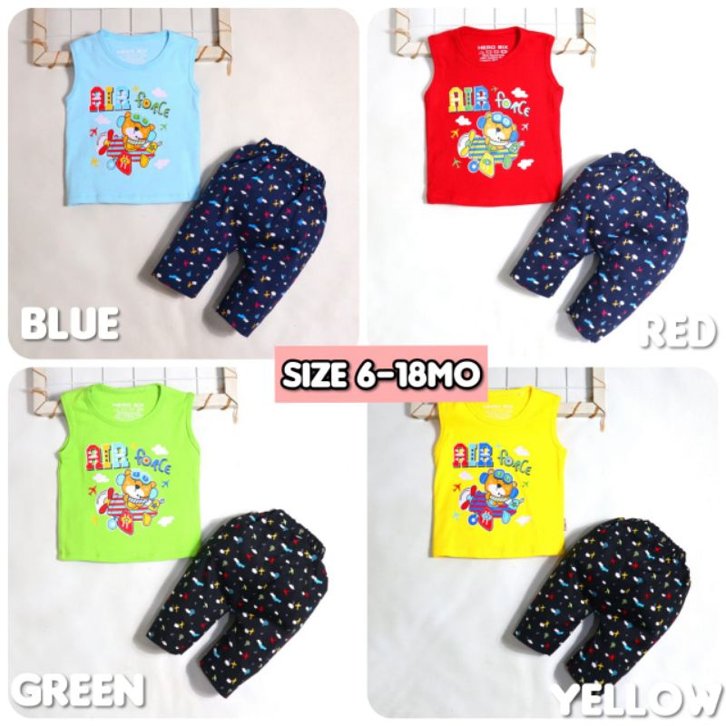 Setelan Baju Anak Bayi Laki-laki Cowok / Herosix Model U Can See Singlet Motif Air Force