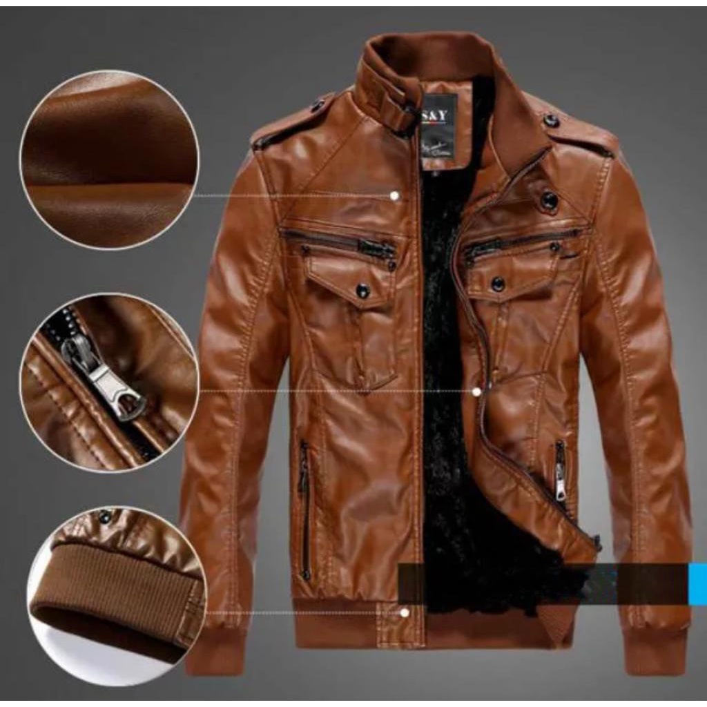 Jaket Kulit Original/ Jaket Semi Kulit Korea Style Hoddie Casual Cowok/ Jaket Kulit Pria Dewasa