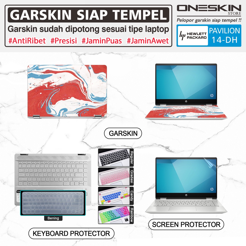 Garskin Laptop Keyboard Screen Protector HP Pavilion x360 14-dh dh0011tx dh0012tx dh0036tx dh1001tx dh1004tx dh1006tx Gambar Full Body Bening Glossy