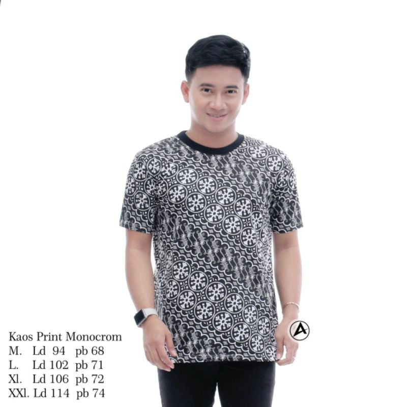 KAOS BATIK MONOKROM HITAM PUTIH KAOS LAKI ONECK PRIA KAOS POLOS ADEM NYAMAN