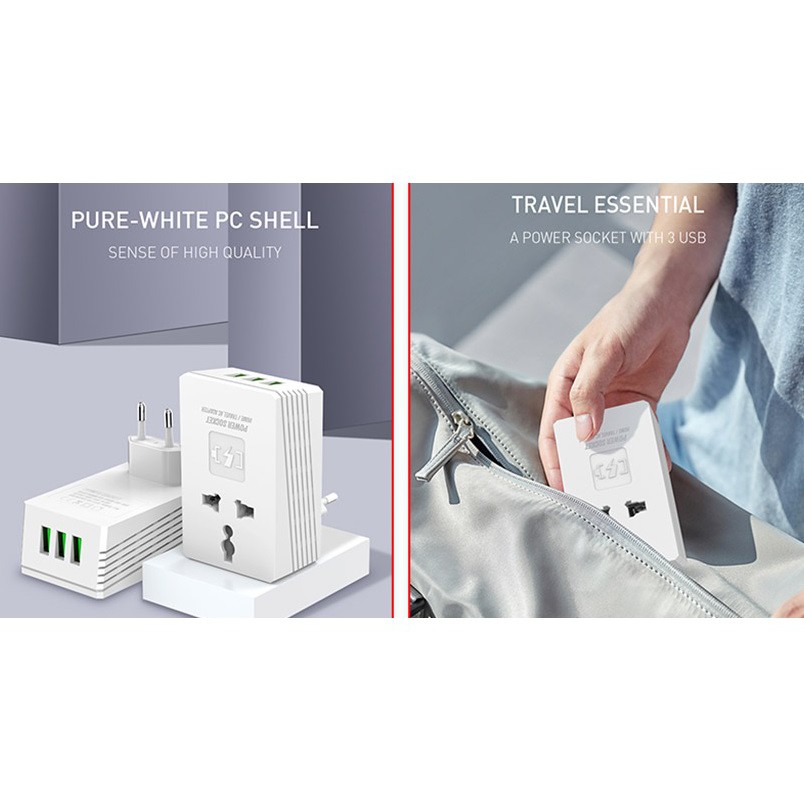 LDNIO A3306 Wall Travel 3 USB Port Charger Max. 3.4A with 1 AC Adapter