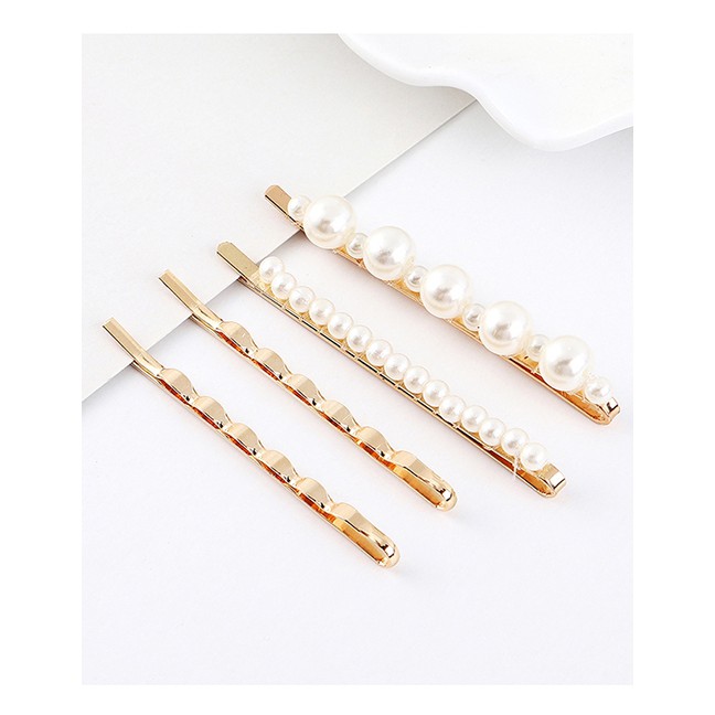 LRC Jepit Rambut Fashion Gold Alloy Pearl Hair Clip Set Y61875