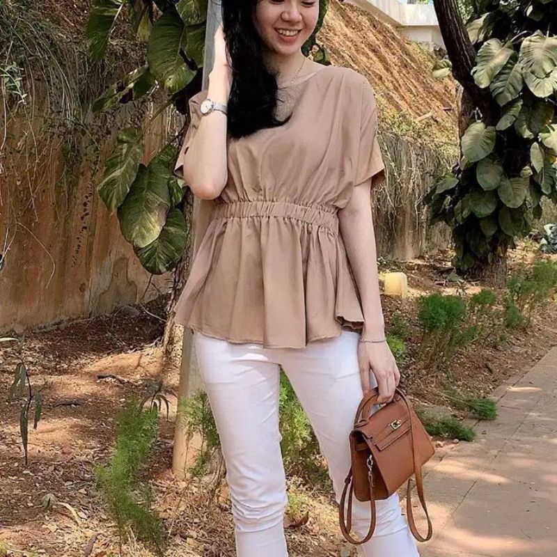 014 karina blouse /atasan wanita/ blouse tangan pendek-Cream