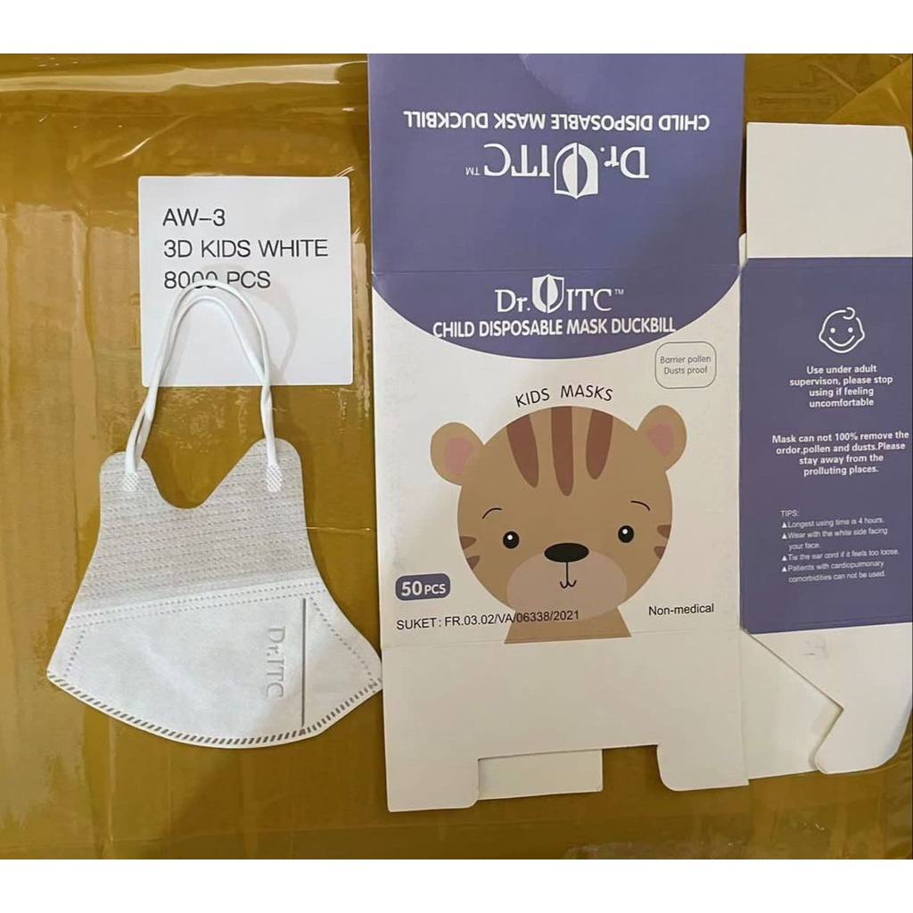 masker duckbill anak putih isi 50/masker duckbill anak putih isi 50 merek DR ITC/masker putih anak/maskerduckbill anak isi 50 emboss