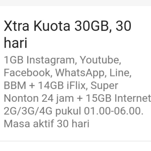 Extra kuota xl 30gb/ 30 hari
