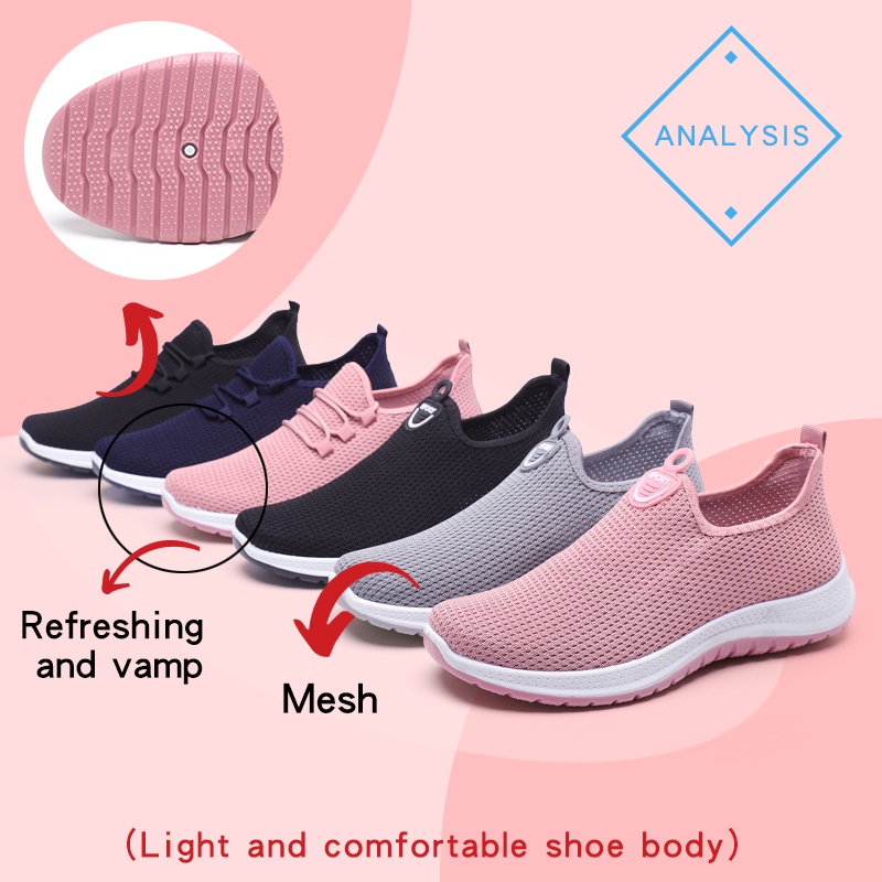 Batavia 2023 baru sepatu impor wanita  rajut  premium bernapas olahraga bebas biaya kirim  Batavia Shoes Fashion Sneaker  Pink Hitam Grey sekolah korea Onlinemall kanvas P1