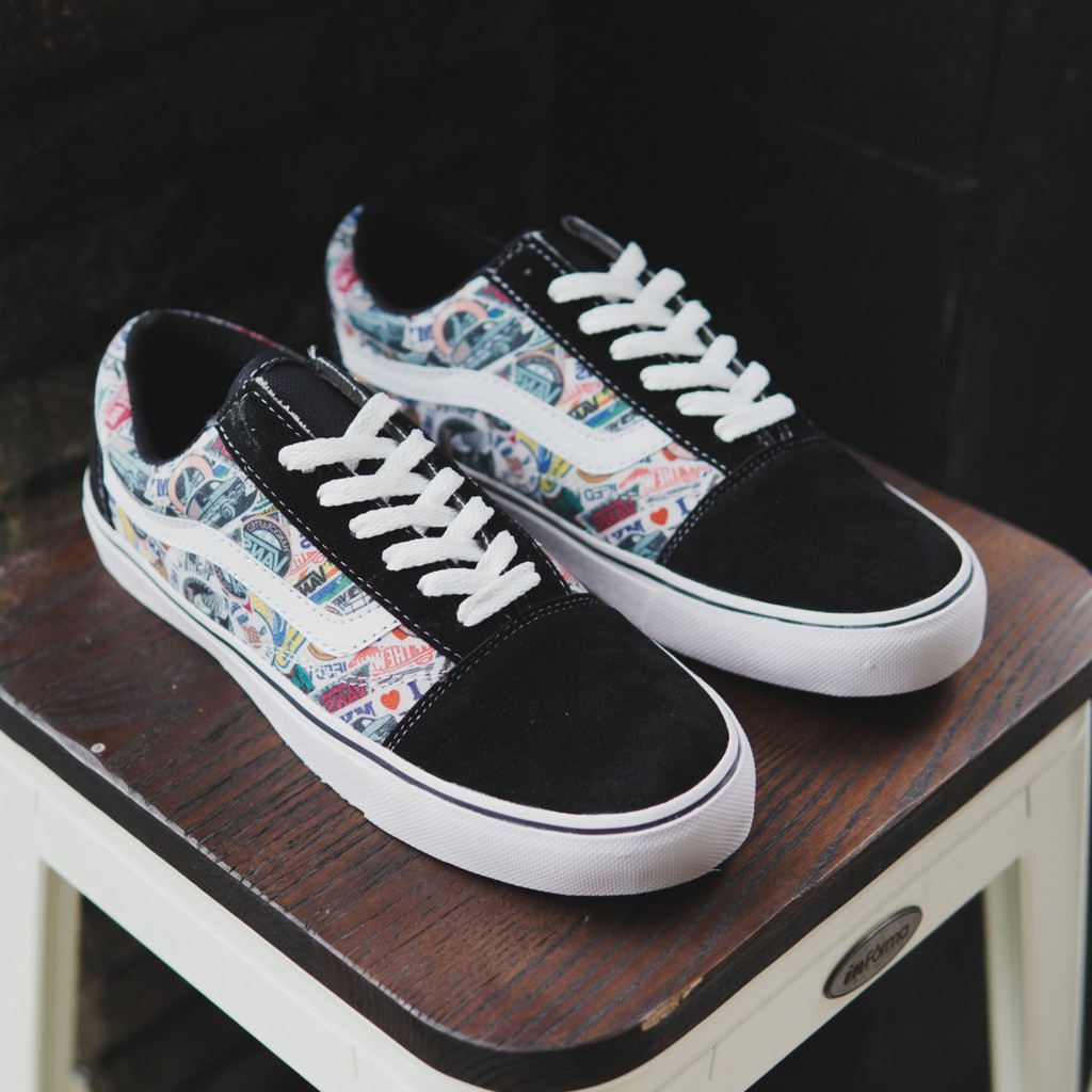 PROMO !! Sepatu Sneakers Pria Vans Oldskool 3D Print Motif Varian Logo Kasual Bertali Kuliah Sekolah