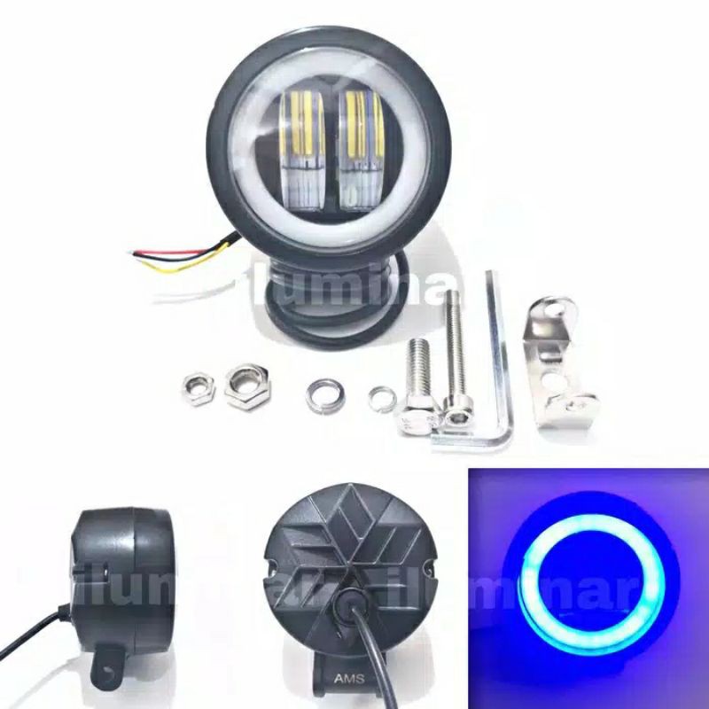 LAMPU TEMBAK motor led DAY MAKER BULAT 2 LED variasi cahaya putih alis biru