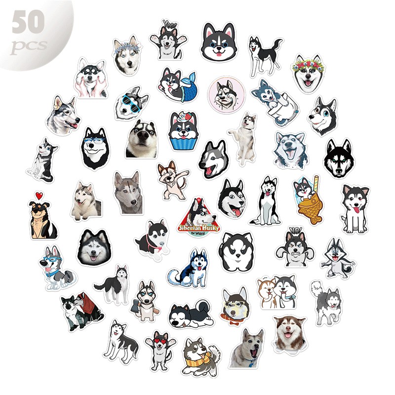 50pcs Pack Animal Pet Siberian Husky Stickers For Skateboard Guitar Motorcycle Laptop Waterproof Waterproof Sticker Toy Decals