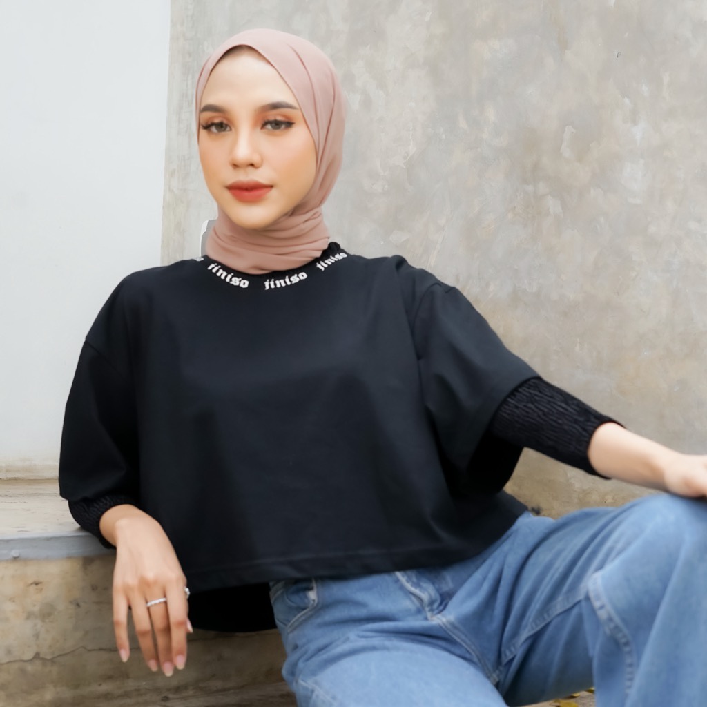 JINISO Crop Top JNSO Round Neck Oversize Tee T-Shirt | Kaos-3