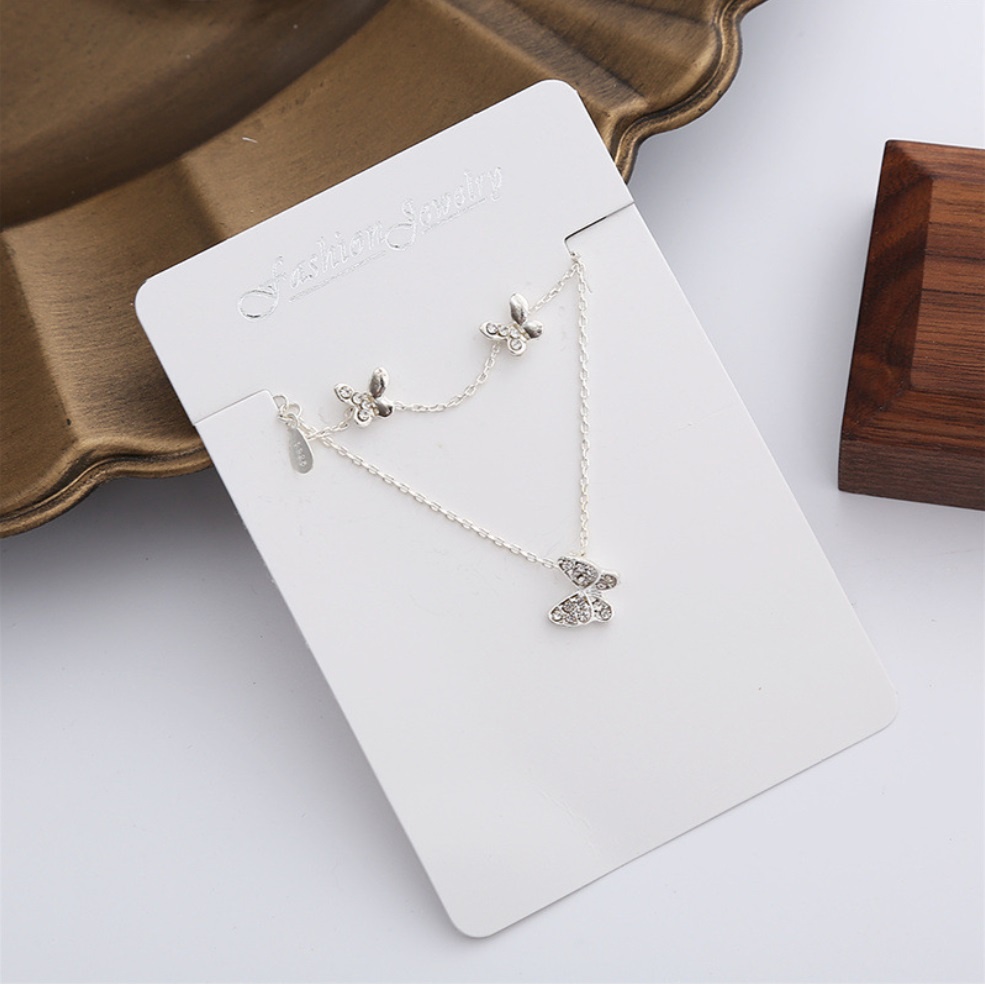 Kalung + Anting + Liontin Wanita KUPU SET Anti alergi Rantai Liontin Silver Ekor Ikan Mermaid Kupu Moon Gaya Korea Fashion Wanita S925 Women Necklace