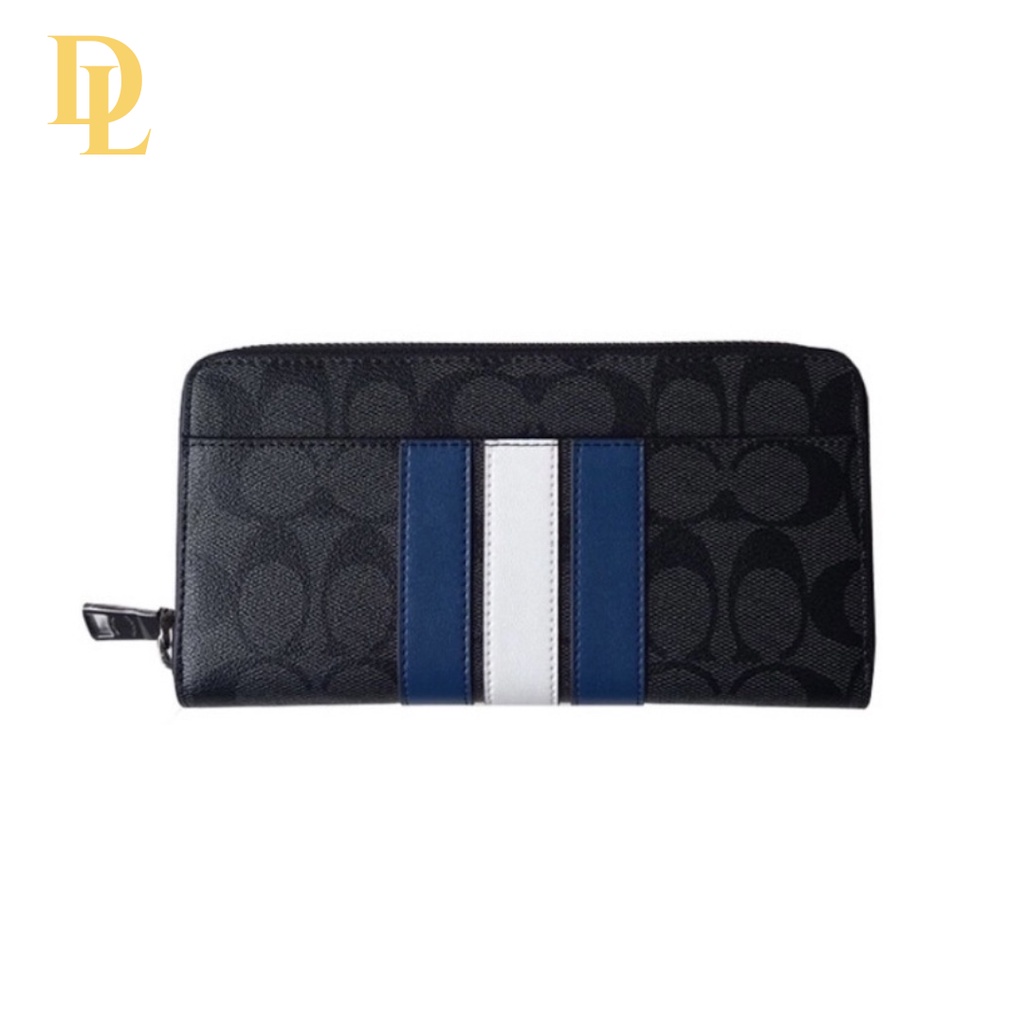 LONG WALLET ACCORDION ZIPPER BLUE STRIPE IN SIGNATURE COACH