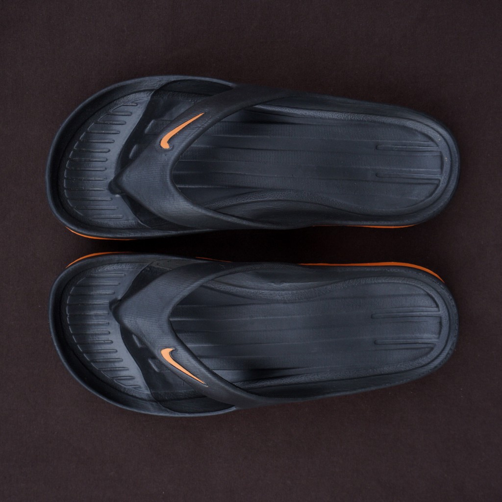 BIG SALE - Sandal Karet Jepit Kasual Santai Pria Nike Duramo Hitam List Orange Sendal Kekinian