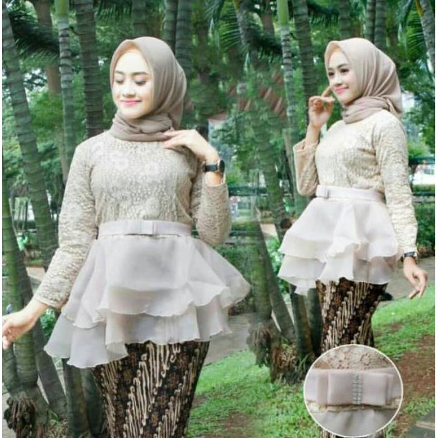  Batik  Set Brukat Kombinasi  Organza  Full Puring Jumpsuit 