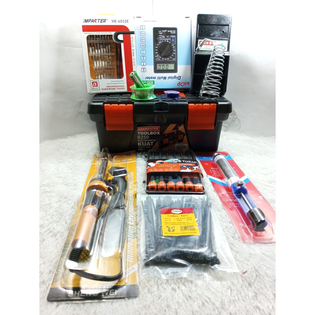 Alat Solder Listrik SOLDER 60Watt Lampu Indikator /Tatakan / Multitester Digital / Obeng Set 32  in 
