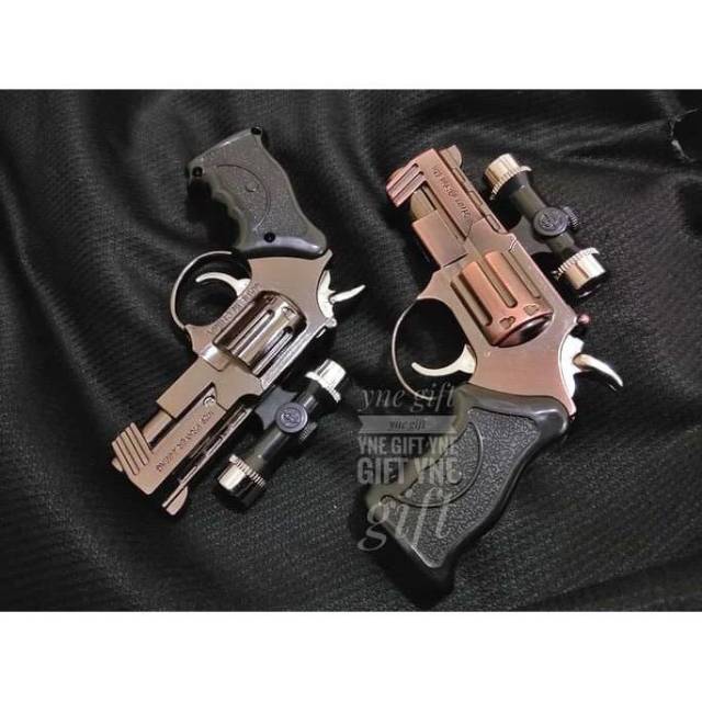 KOREK API GAS BARA PISTOL REVOLVER LASER MINI KOREK PISTOL LASER MINI