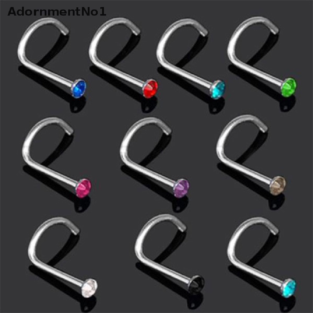 (AdornmentNo1) 10pcs / Set Cincin Tindik Hidung / Tubuh Bahan Stainless Steel Hias Kristal Untuk Wanita