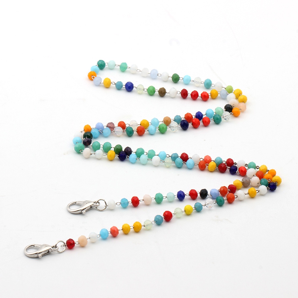 Korean Retro Bead Mask Lanyard Strap Crystal Chain Necklace-multicolor-70cm