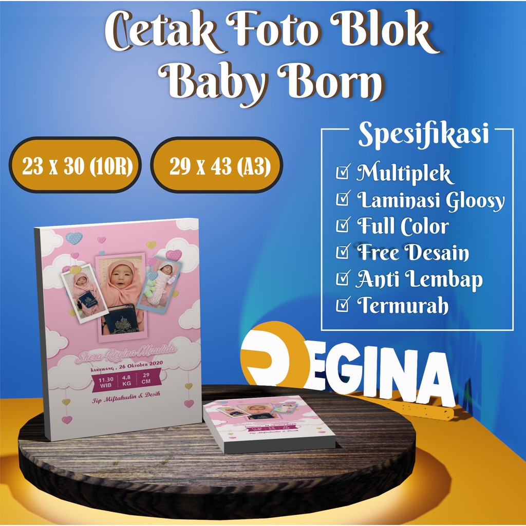 Bayi Biodata Frame Blok - Foto Blok Kelahiran Bayi 23x30 (10 R)