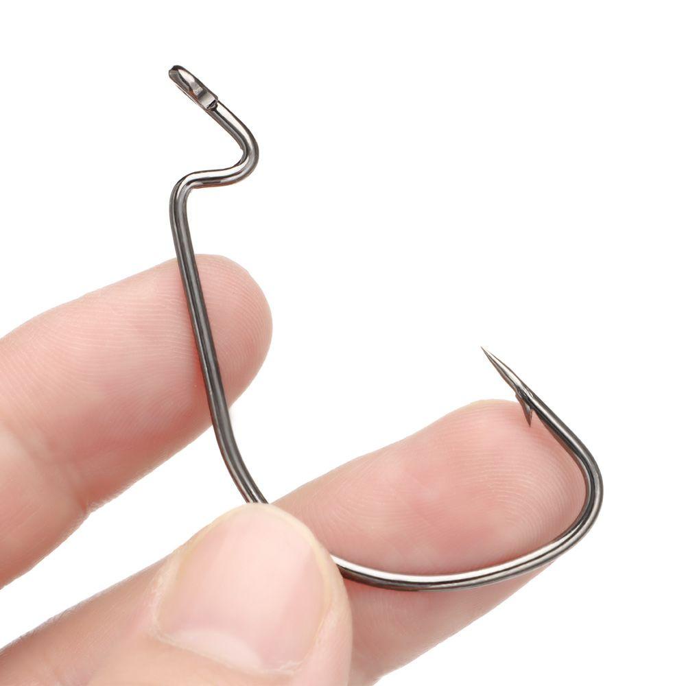 Top 10pcs Kail Pancing Offset Berduri Berduri Softjerk Hign Carbon Steel Worm Hook