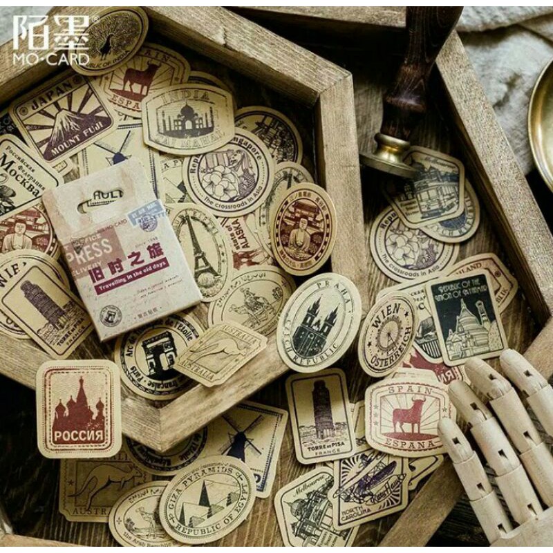 45pcs aesthetic stiker box kepingan salju vintage the Old Days lucu utk dekorasi scrapbook/album