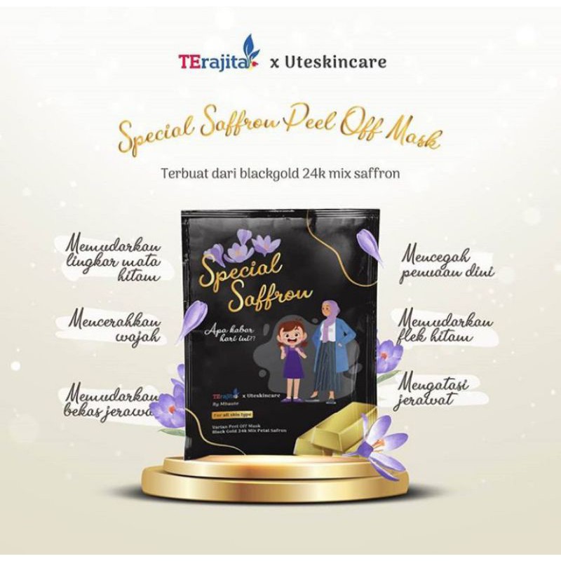 (COD) MASKER ORGANIK MASKER WAJAH/ MASKER SAFFRON BLACKGOLD/ MASKER PEELOFF BLACKGOLD BY UTESKINCARE