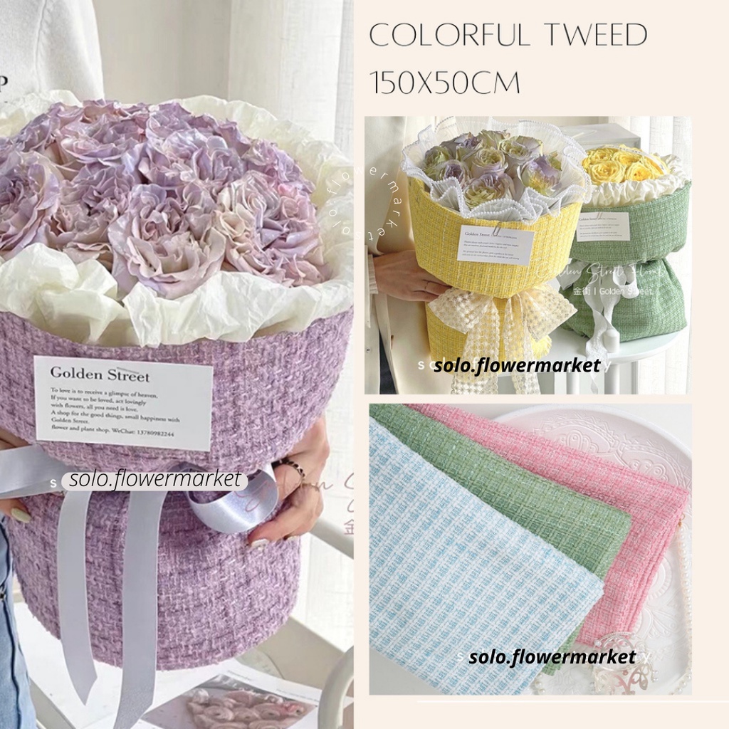 150X50CM COLORFUL TWEED WRAPPNG FLOWER BAHAN TWEED TEBAL bahan kain tweed akrilik Kain Chanel Tweed 