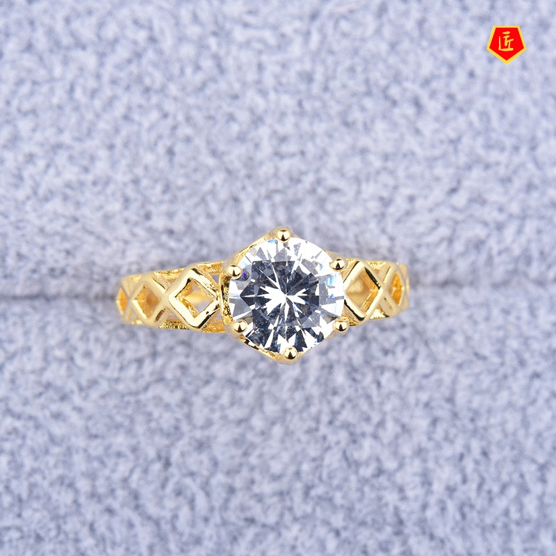 [Ready Stock]Fashion Personality 18K Gold Inlaid Diamond Ring