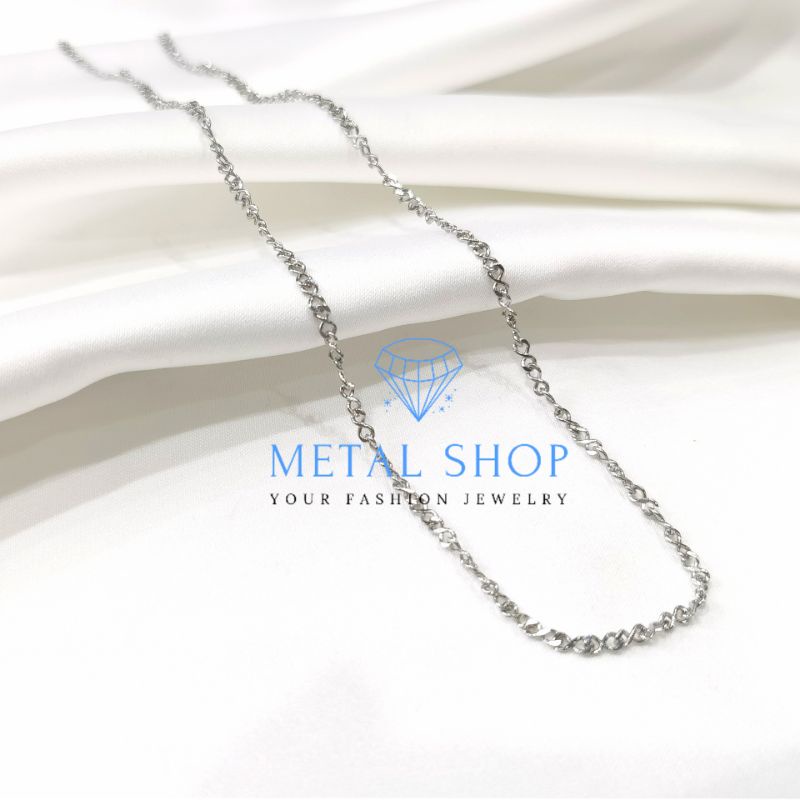 Kalung Titanium Pria Wanita Warna Silver Panjang 50cm Model Infinity Kecil