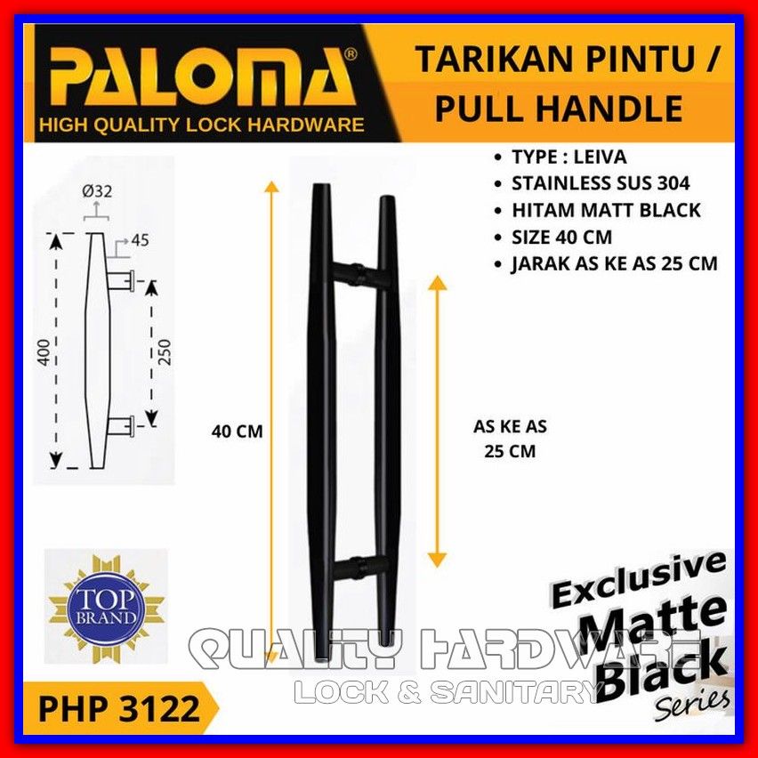 Handle Pintu / Gagang Pintu Minimalis Paloma QHPHP 3122 - 400 mm Hitam Handel Pintu Murah Kualitas