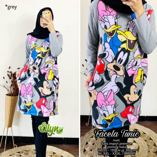 FACELA TUNIK JUMBO BIG SIZE / BAJU ATASAN WANITA MOTIF MICKEY MOUSE