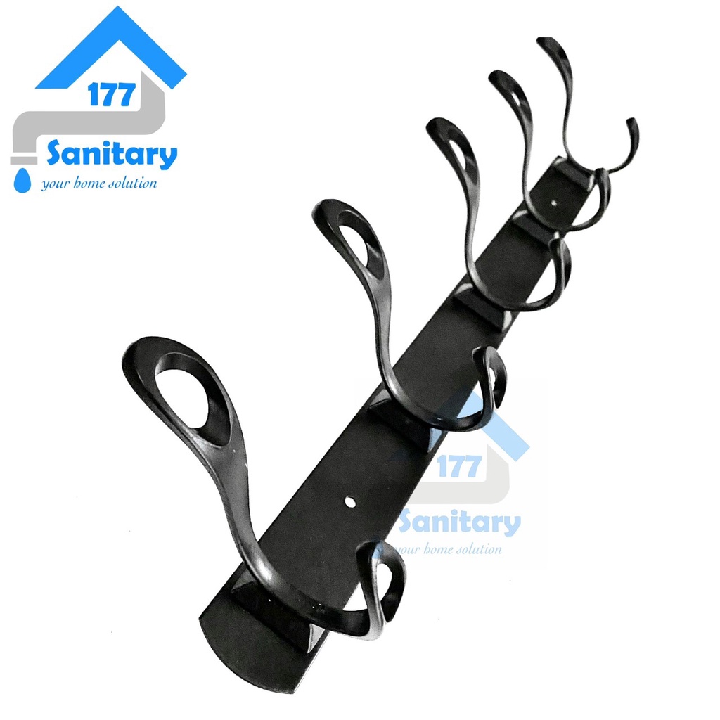 Kapstok Stainless 5 Kait Gede HITAM XB12- gantungan baju black hook hanger hooks stenlis 5kait jumbo gantungan dapur wajan