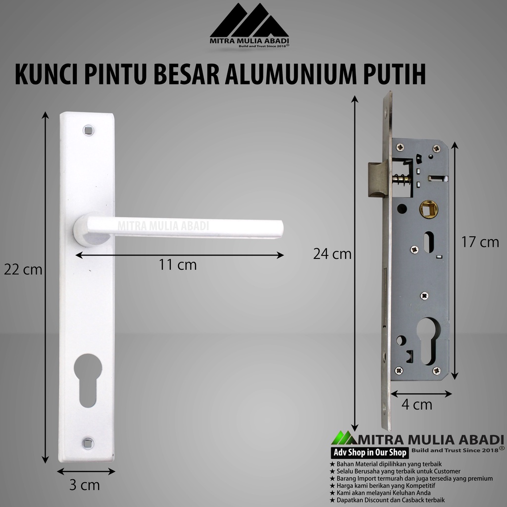 Kunci Pintu Set Alumunium Premium Red Orchad Komplit Lockset