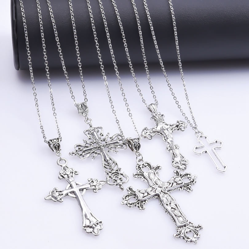 Kalung Liontin Salib Yesus Gaya Gothic Punk Untuk Pria Dan Wanita