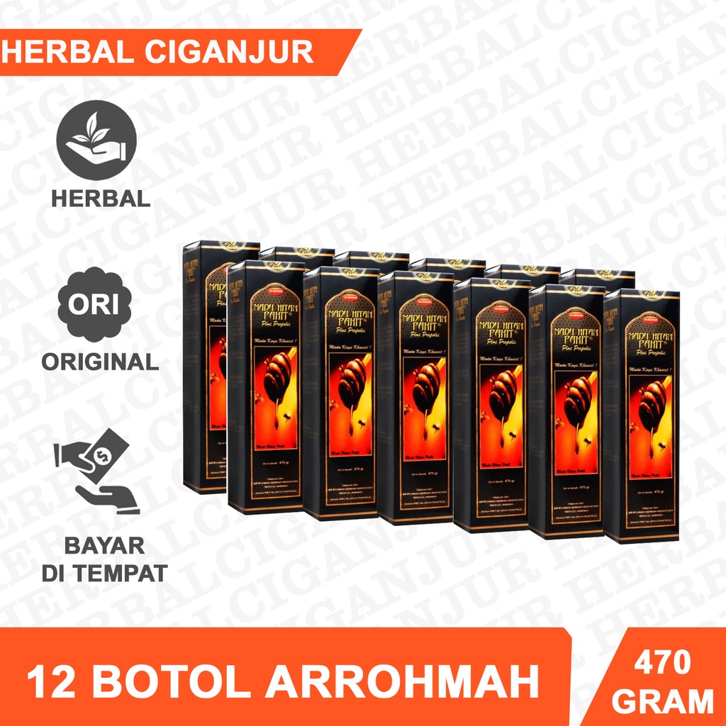 Grosir 1 Dus Isi 12 Botol Madu Hitam Pahit Ar-Rohman Propolis insulin / Madu Pahit Arrohman Madu Diabetes stamina 470 gr