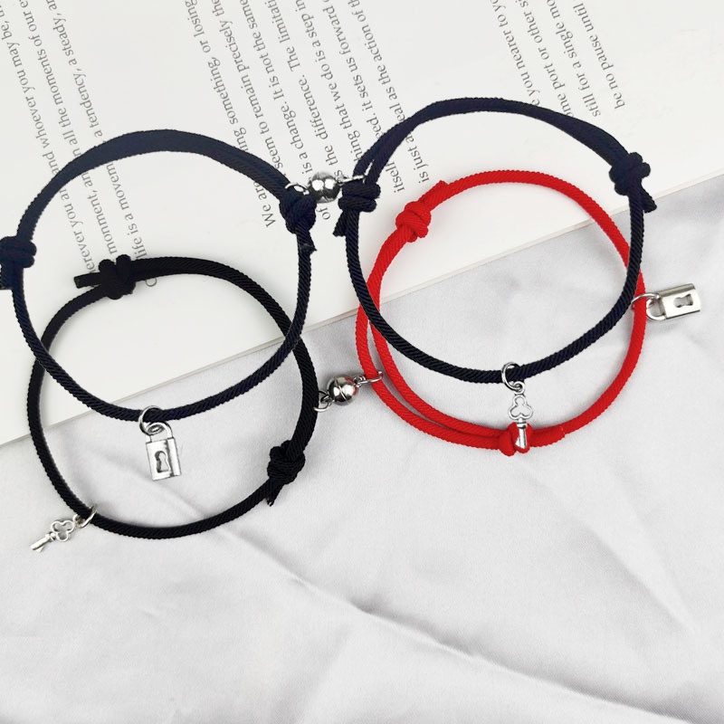 2 Pcs/set Baru Magnetik Beberapa Gelang Kunci Kunci Tali Tangan Pacar Dikepang Gelang Hari Valentine Hadiah - PD