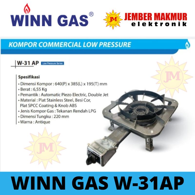 Winn Gas Kompor COR WINN GAS Komersil 1 Tungku 31AP kompor gas winn gas Kompor Siku WINN Gas 31 Kompor Martabak + Dudukan Kompor kompor mawar sni