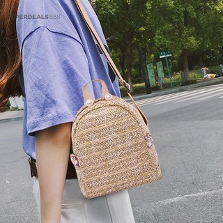 Tas Ransel Wanita Bahan Jerami Aksen Mutiara Casual untuk Tas Ransel Wanita Bahan Jerami Aksen Mutiara Casual untuk