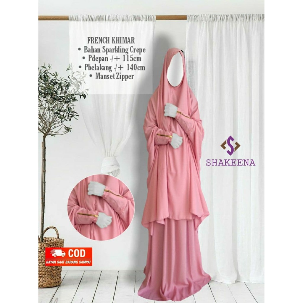 French Khimar Syari Jumbo Bahan Sparkling Crepe Zipper Lengan A12