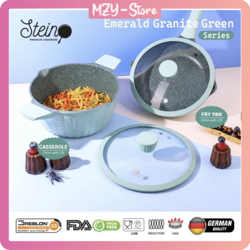 Stein Paket EMERALD Steincookware Paket Emerald Granite Series Frypan 24 cm + Casserole 24 cm - Brown Green