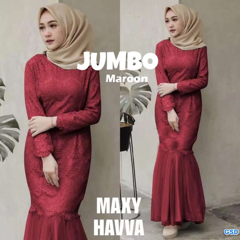 Maxi Havva/Promo Gaun Wanita Kondangan/ Baju Party Cewek Motif Brukat/Gamis Muslim Duyung Sale!!!