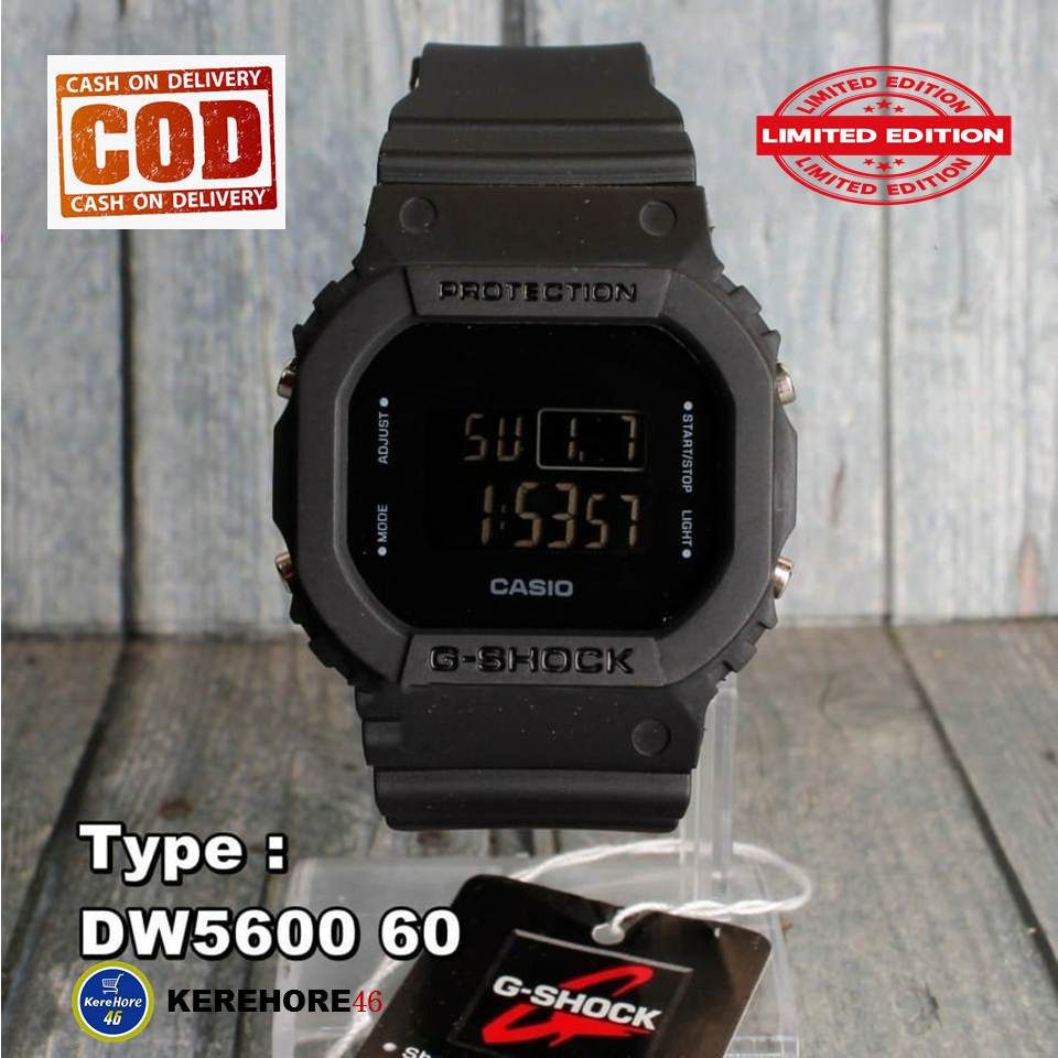 JAM TANGAN G-SHOCK DW-5600 GLS-5600 PRIA WANITA MODEL GELANG KARET / RUBBER HITAM