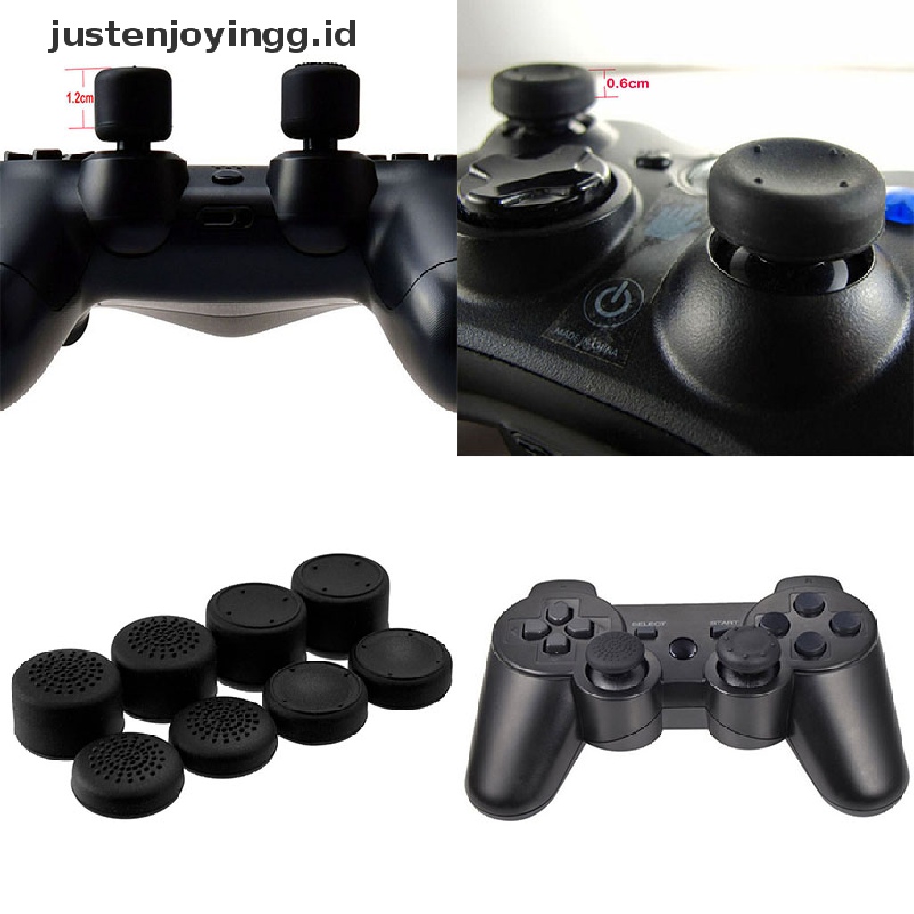 // justenjoyingg.id //  8pcs Black Silicone Thumb Stick Grip Cover Caps For PS4 Game Analog Controller ~